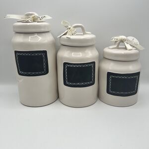 Rae Dunn TAKE NOTE Canister Set Of 3 CottageCore White Ceramic Black Chalkboard